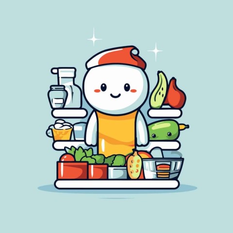 santa claus with food in the refrigerator. vector illustration.