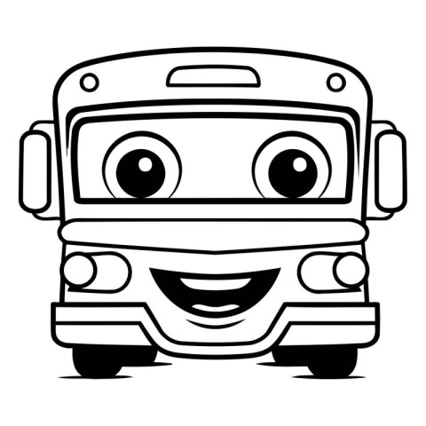 Black and White Cartoon Illustration of Funny School Bus Charact