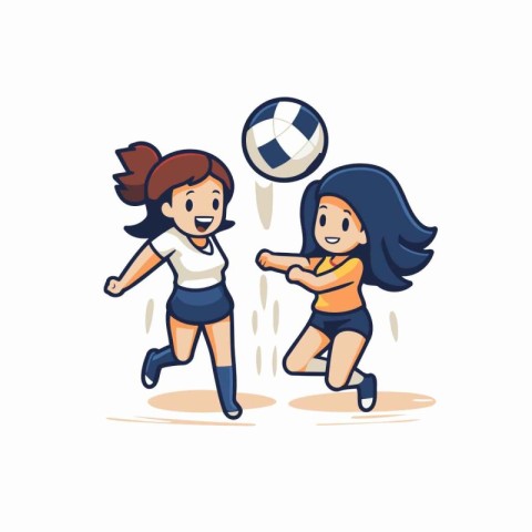 Girls playing soccer. cartoon vector illustration isolated on a