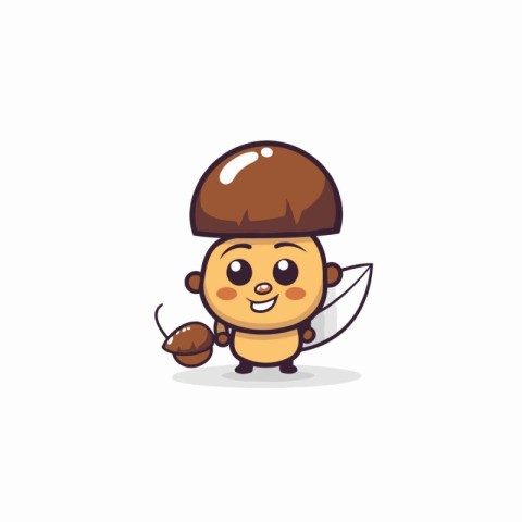 Cute porcini mushroom cartoon character vector Illustration on a