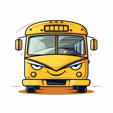 Funny yellow school bus with eyes and mouth. Vector illustration