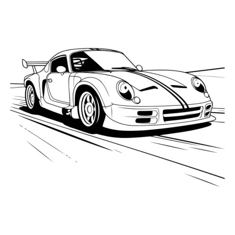 Vector illustration of a vintage sports car on the road. Side vi