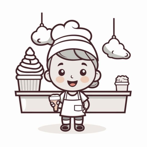 Cute chef with ice cream. Vector illustration. Cartoon style.