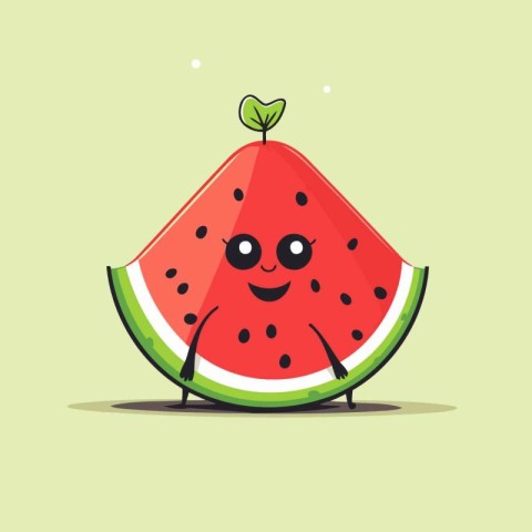 Cute cartoon watermelon character. Vector illustration. Flat des