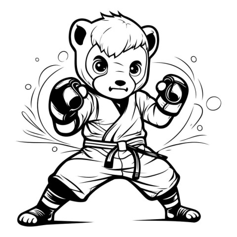 Karate Panda - Black and White Cartoon Mascot Illustration