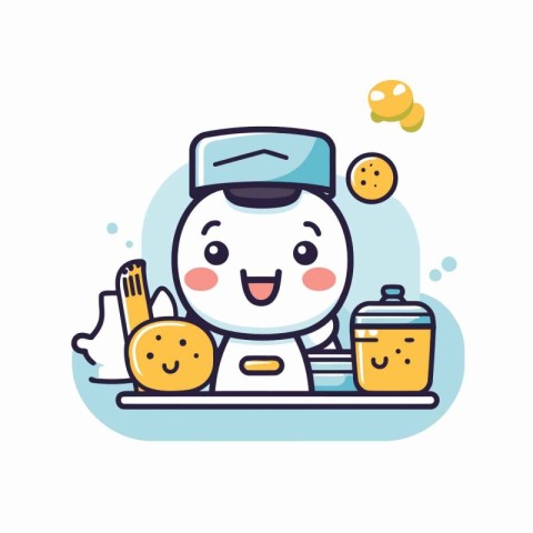 Cute chef character in flat style. Vector illustration of food a