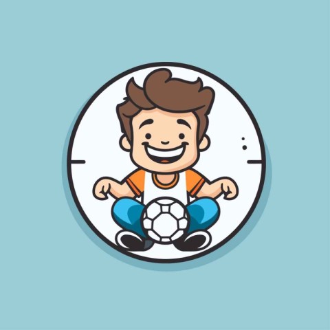 Cute little boy playing soccer. Vector illustration in cartoon s