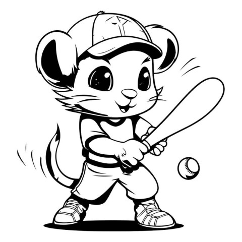 Mouse Baseball Player Cartoon Mascot Character Mascot Illustrati