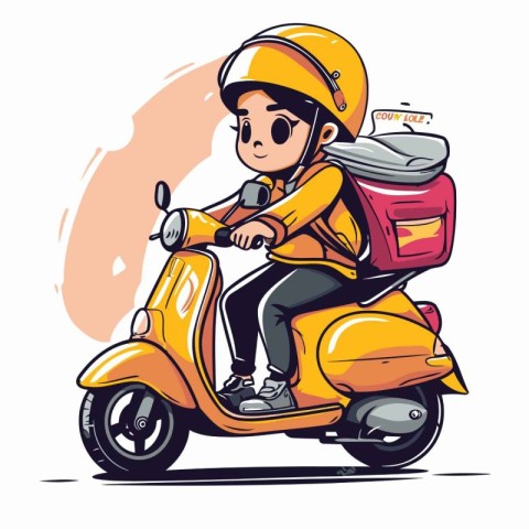 Cute boy riding a scooter. Vector illustration in cartoon style.