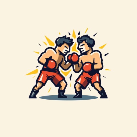 Boxing vector illustration. Two male boxers in red boxing gloves