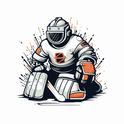 Ice hockey player with helmet and ice skates. Vector illustratio