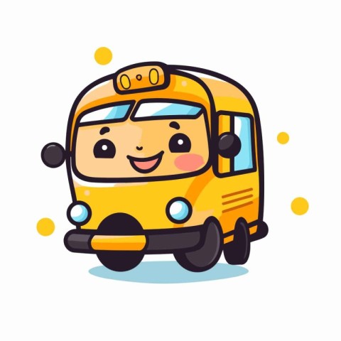 Cute school bus character. Vector illustration. Isolated on whit