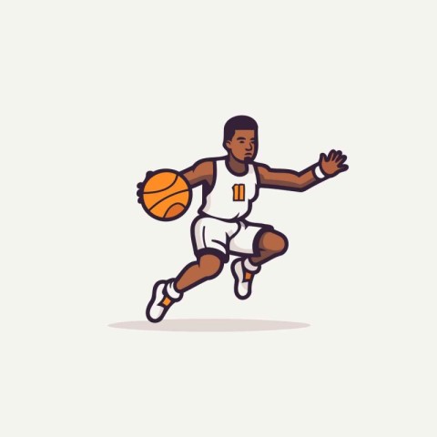 African american basketball player running with ball. Flat style