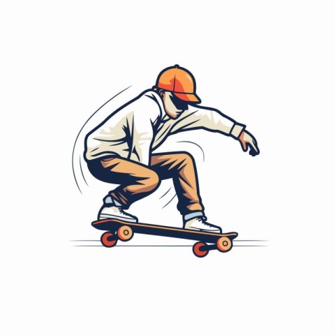 Skateboarder in helmet riding on a skateboard. Vector illustrati