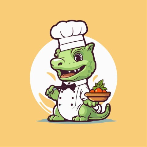 Cute crocodile chef cartoon character vector illustration. Cute