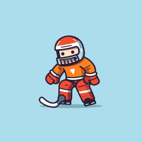 Cartoon hockey player. Vector illustration in flat style. Isolat