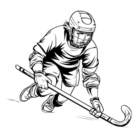 Ice hockey player. Vector illustration of a hockey player with a