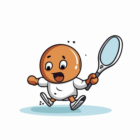 Cartoon tennis player running with racket. Vector illustration o