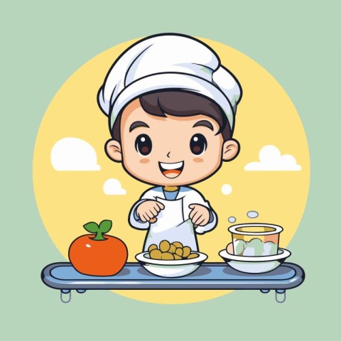 chef boy with bowl of food cartoon vector illustration eps 10