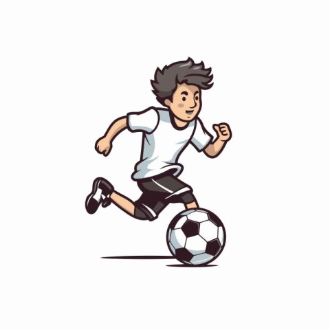 Soccer player running with ball. Vector illustration in cartoon