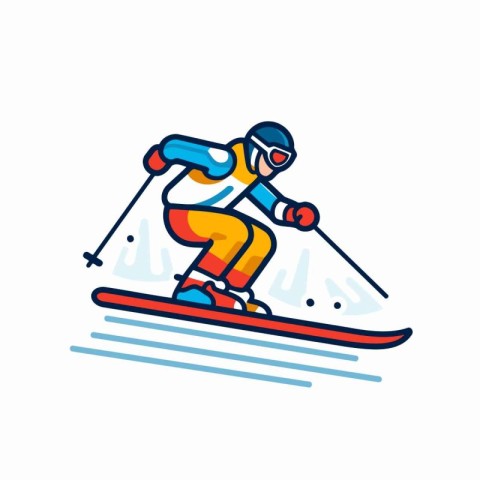 Skiing line icon. Vector illustration of skier in helmet and gog