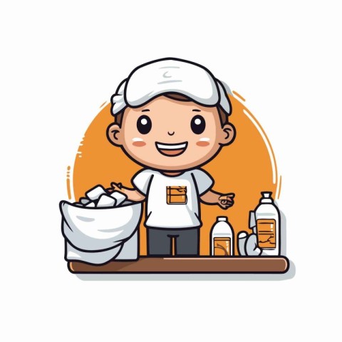 Cute chef cartoon character vector illustration design. Cheerful