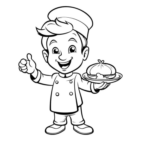 Illustration of a Little Boy Chef Holding a Platter of Chicken