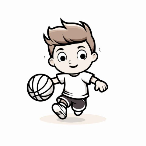 Cute Boy Playing Basketball - Cartoon Vector IllustrationÃ¯Â