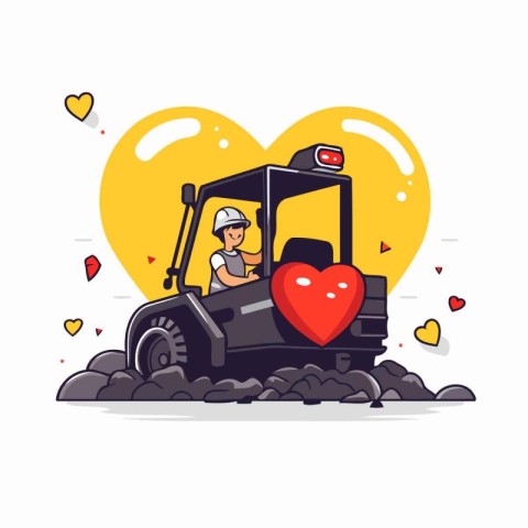 Man driving a car with a big heart in his hand. Vector illustrat