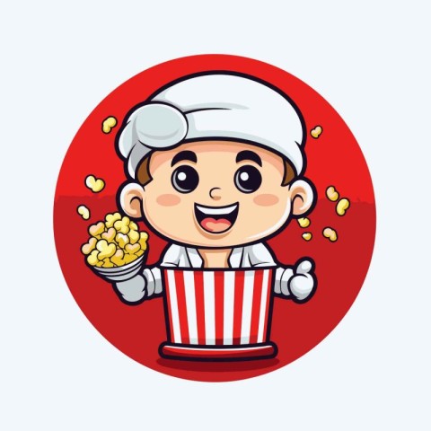 Cute Cartoon Chef Mascot Character With popcorn bucket vector il