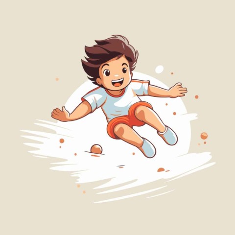 Cute little boy playing soccer. Vector illustration in cartoon s