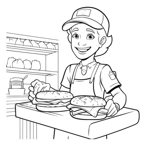 Cartoon Illustration of a Fast Food Seller or Chef Coloring Page