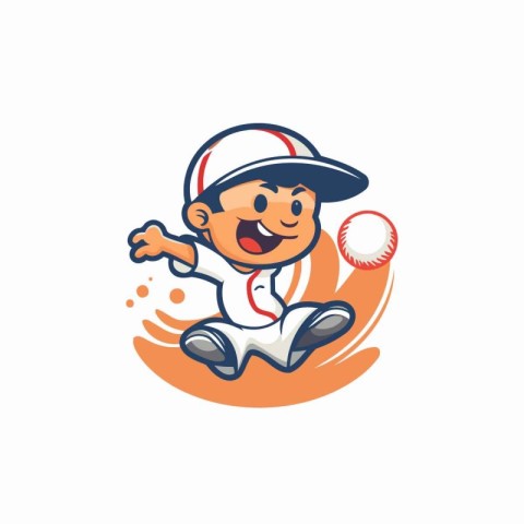 Cute Little Boy Baseball Player Cartoon Mascot Vector Illustrati