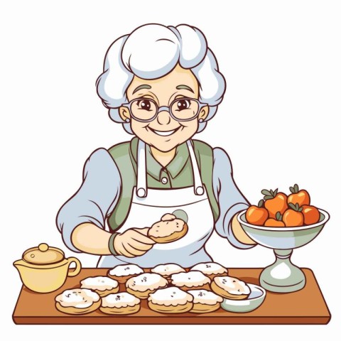 Grandmother baking cookies. Vector illustration of a senior woma