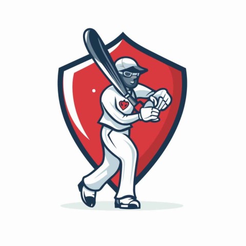 Baseball player with bat and ball. sport vector logo design.