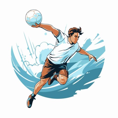 Soccer player in action with ball. Vector illustration on white