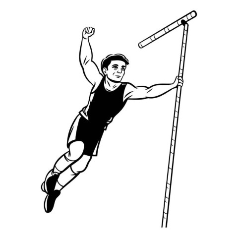 Illustration of a male javelin thrower jumping from a pole