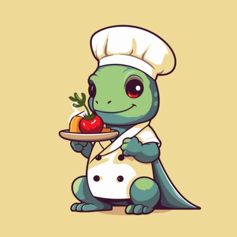 Vector illustration of a crocodile chef holding a plate with veg