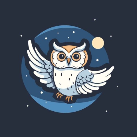 Owl in the night sky. Vector illustration in cartoon style.