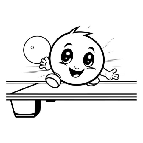 Black and White Cartoon Illustration of a Table Tennis Player wi