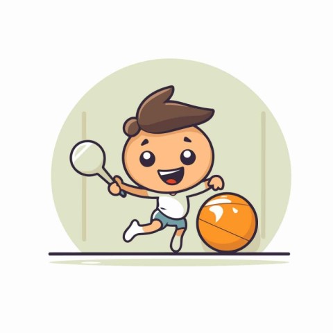 cute little boy playing badminton. cartoon character vector illu