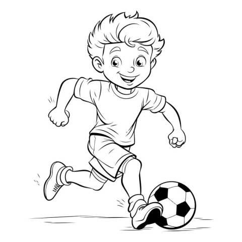 Vector illustration of a boy playing soccer. Coloring book for k