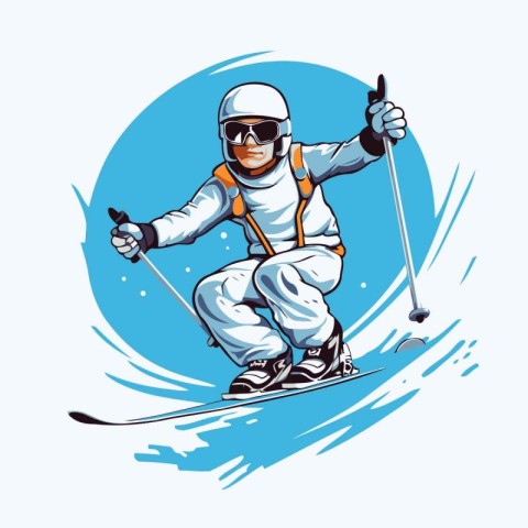 Skiing man. skier in helmet and glasses. vector illustration.