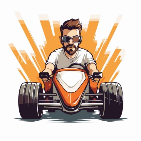 Hipster driving a race car. Vector illustration for your design