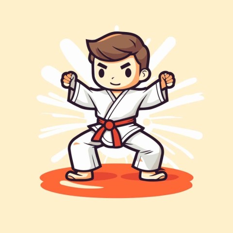 Taekwondo boy in kimono. Vector illustration.