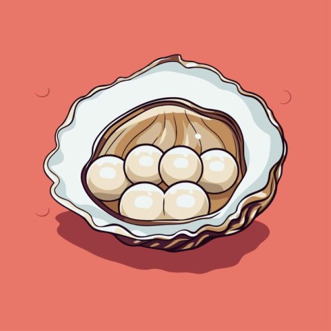 Illustration of oyster on a red background. Vector illustration.