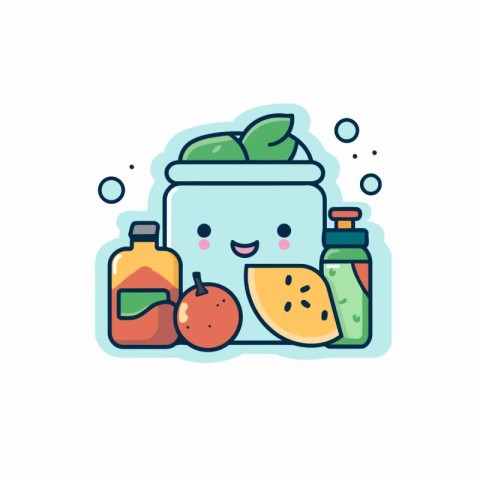 Fruit juice and smoothies in jar vector illustration. flat desig