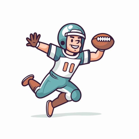 Cartoon american football player running with ball. Vector illus