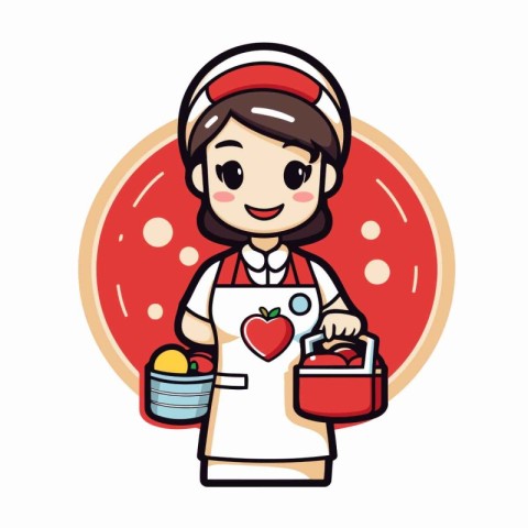 Nurse holding a basket of vegetables and fruits. Vector illustra