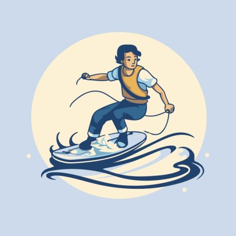 Man surfing on the wave. Vector illustration in a flat style.